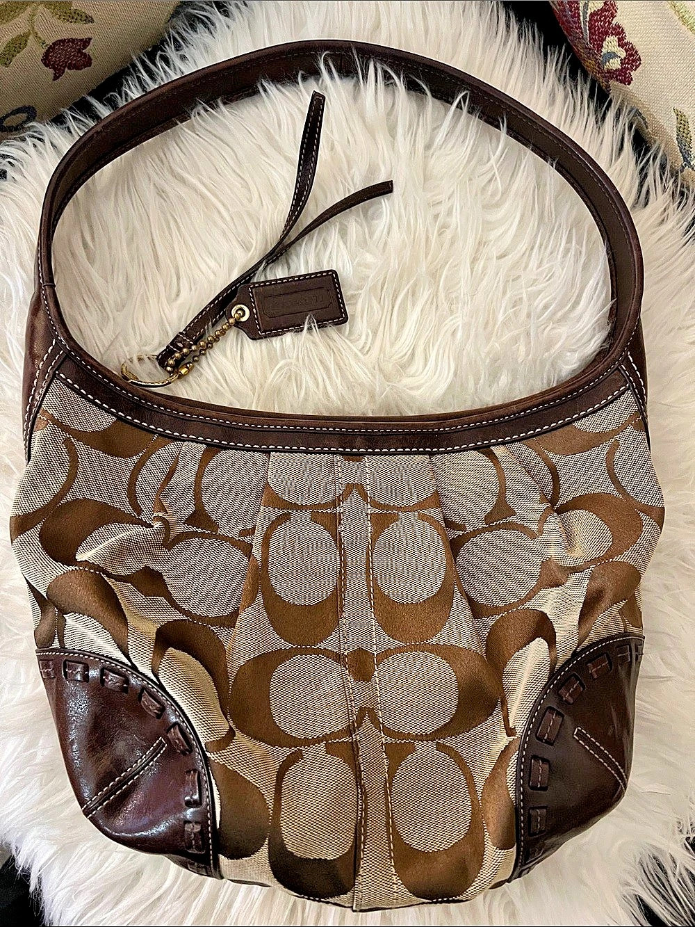 Coach Zoe Signature Large Hobo Shoulder Bag Brown & Tan vintage